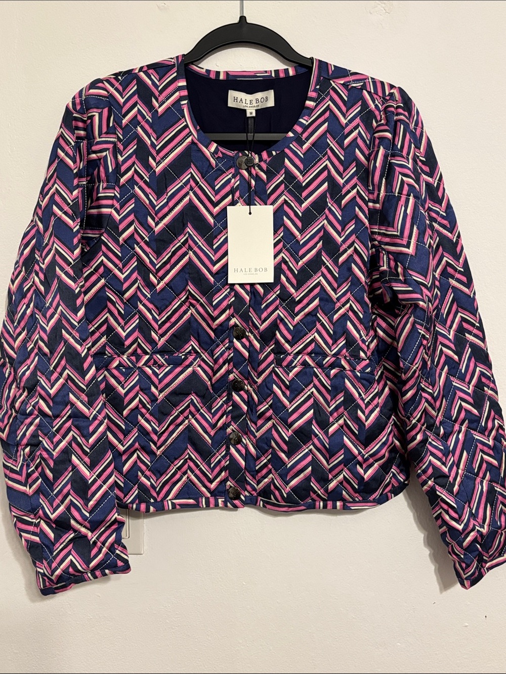 Hale Bob Navy & Pink Chevron Quilted Jacket